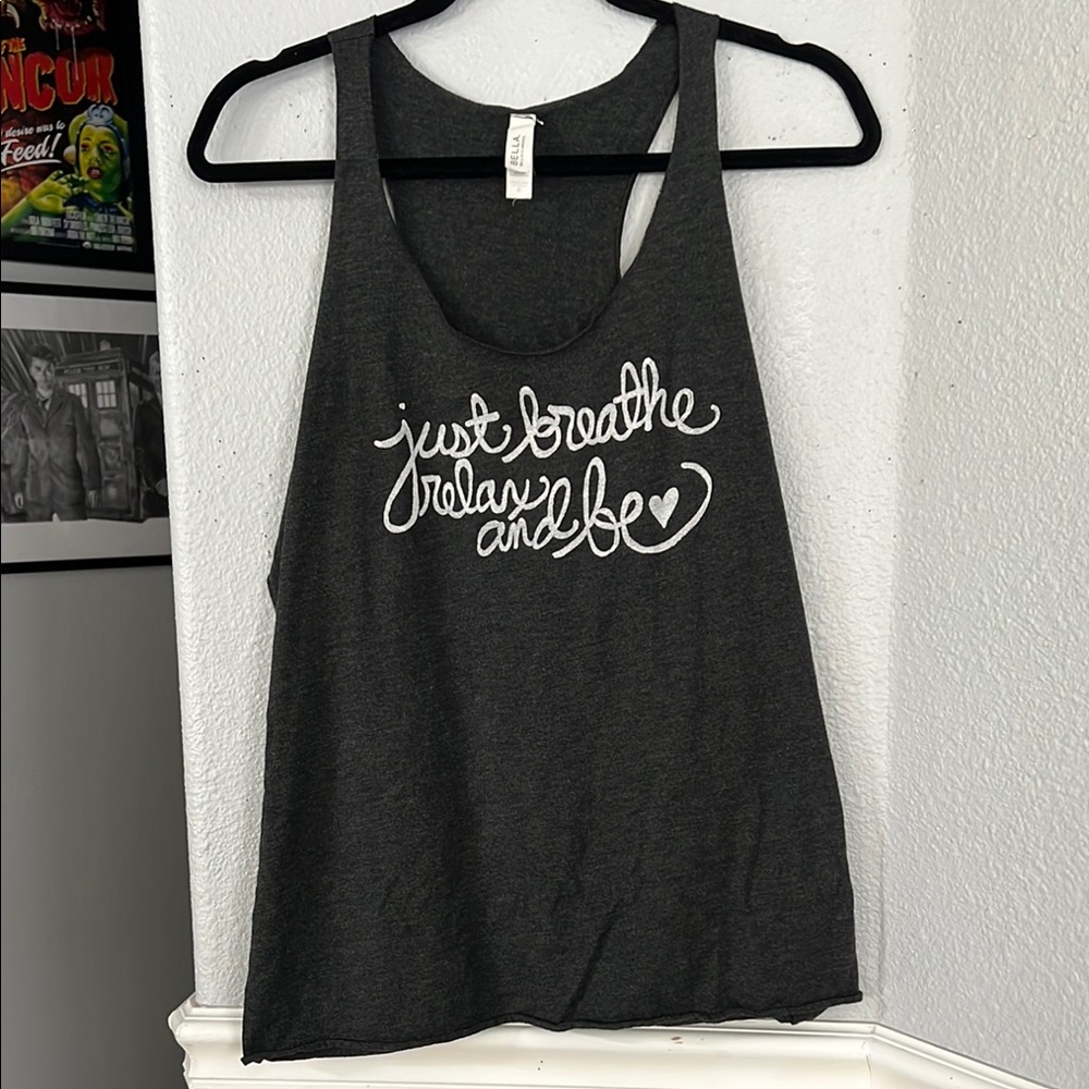 Abella Charcoal Gray and White Sleeveless Relaxed Tank Top